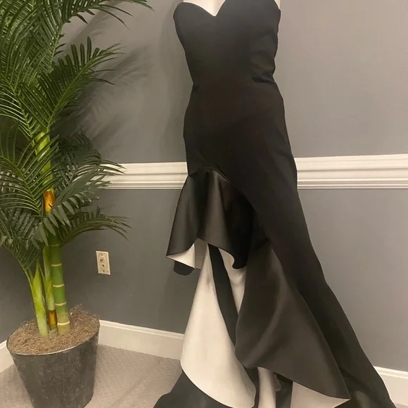 Jovani Black and White Strapless Ruffle Formal Dress. - Picture 8 of 12